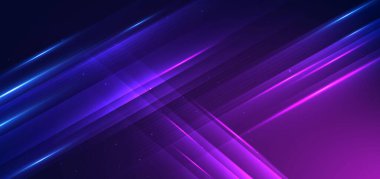 Abstract technology futuristic glowing blue and purple light lines with speed motion effect on dark blue background. Vector illustration