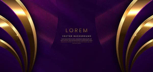 Abstrato Luxo Linhas Curva Dourada Elegante Efeito Iluminação Fundo Roxo — Vetor de Stock