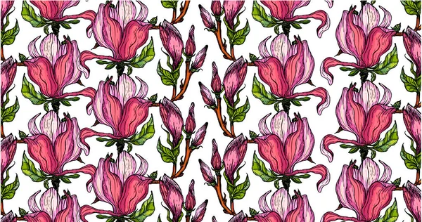 Vector seamless background with Magnolia flowers. — Stockvector