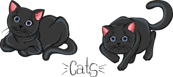 Ensemble peint de chats noirs dans différentes poses. — Image vectorielle