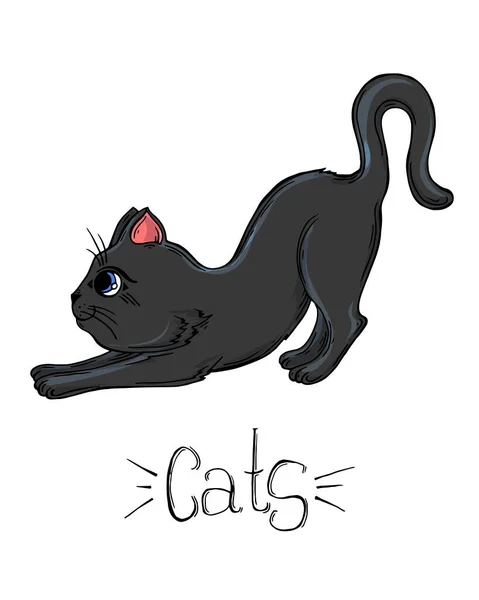 Conjunto pintado de gatos negros en diferentes poses. — Vector de stock