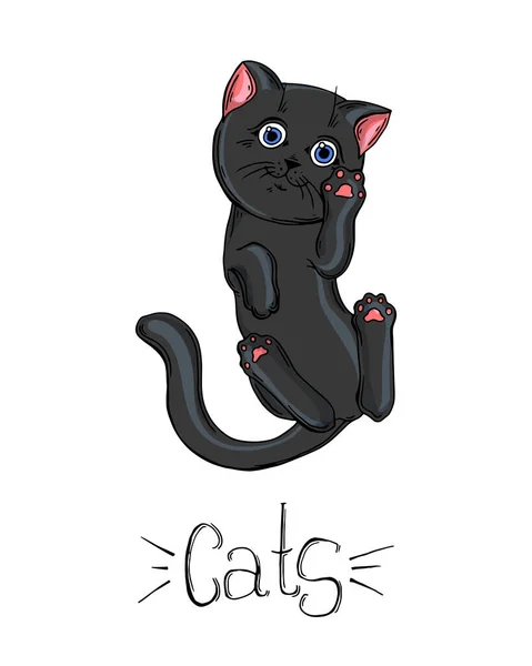 Ensemble peint de chats noirs dans différentes poses. — Image vectorielle