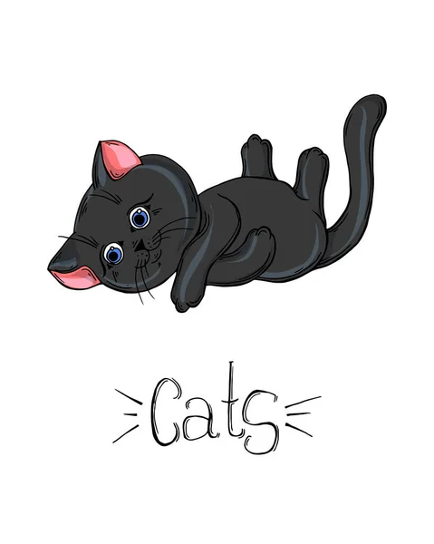 Conjunto pintado de gatos negros en diferentes poses. — Archivo Imágenes Vectoriales