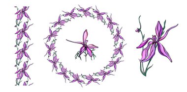 vector set with delicate purple wildflowers.