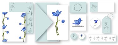 set of cards with a bright floral print. BLUE BELL FLOWERS