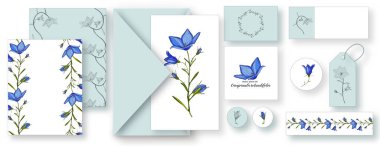 set of cards with a bright floral print. BLUE BELL FLOWERS