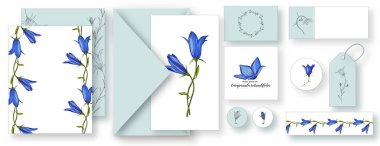 set of cards with a bright floral print. BLUE BELL FLOWERS