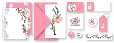 Çiçekli kartpostalların olduğu vektör seti. Bahar motifi.