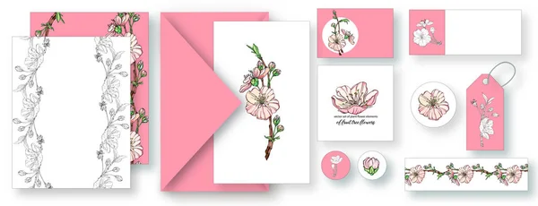 Vector set of postcards with floral print. Spring motif. — Stock Vector