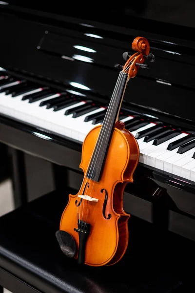 violin on the piano close up