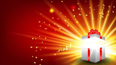 Gerçekçi noel hediye kutuları ya da Noel hediye kutuları. Parıltı konseptinin patlayan havai fişekleri. vektör içer