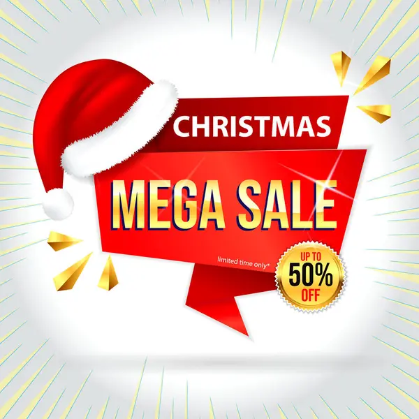 Set Banner Realistici Natale Grande Vendita Modello Banner Origami Offerta — Vettoriale Stock