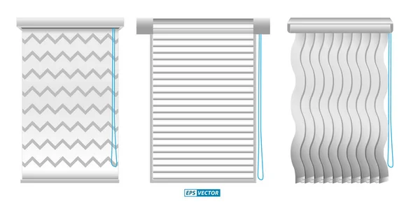 Set Realistic Vertical Blinds Template Isolated Vertical Blinds Windows Element — Stock Vector