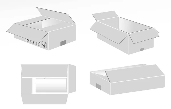 Jeu Carton Blanc Réaliste Isolé Maquiller Emballage Fragile Boutique Ligne — Image vectorielle