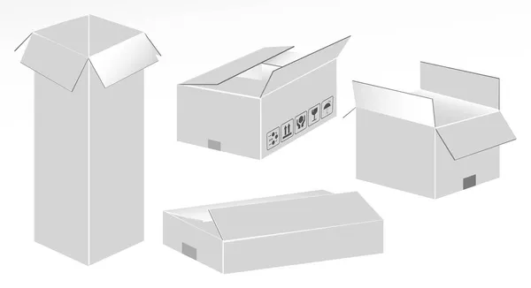 Conjunto Papelão Branco Realista Isolado Simular Frágil Embalagem Embalagem Loja — Vetor de Stock