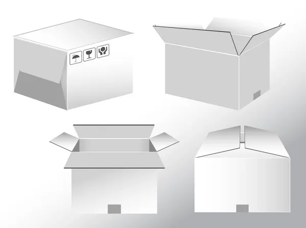 Jeu Carton Blanc Réaliste Isolé Maquiller Emballage Fragile Boutique Ligne — Image vectorielle