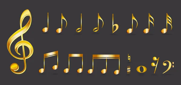 Set Van Gouden Muzikale Annotaties Realistische Gouden Muzieknoten Symbolen Eps — Stockvector