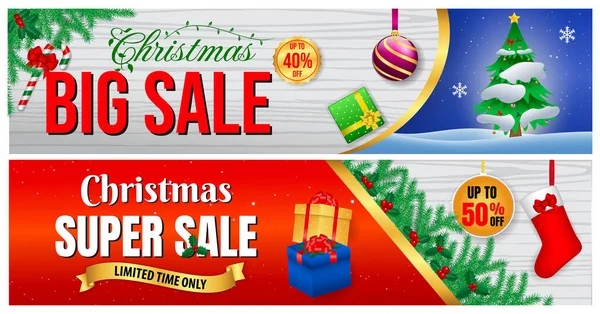 Set Realistic Christmas Poster Sale Christmas Banner Discount Christmas Advertising — Stock Vector