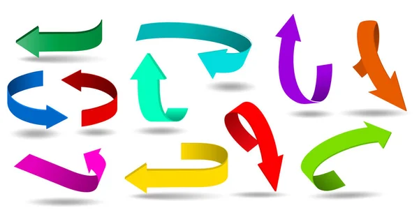 Набор Реалистичных Значок Потока Стрелки Красочные Стрелки Коллекции Стрелки Формы — стоковый вектор