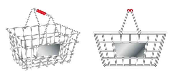 Set Small Shopping Basket Wire Shopping Basket Metal Container Shopping — Stockvektor