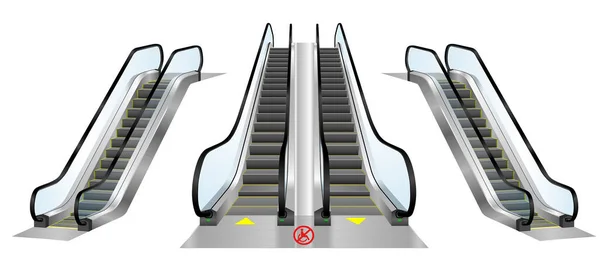 Conjunto Escada Rolante Realista Isolado Velocidade Escada Aeroporto Equipamentos Escada —  Vetores de Stock