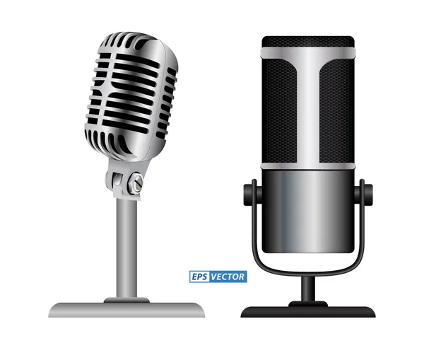 Set Realistic Wireless Microphone Microphone Transmitter Receiver Module Wireless Microphone — Vetor de Stock