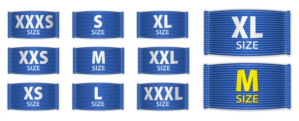 Set Realistic Size Clothing Label Isolated Clothing Fabric Ribbon Label — Stockvektor
