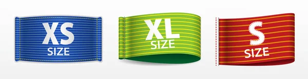 Set Realistic Size Clothing Label Isolated Clothing Fabric Ribbon Label — Image vectorielle