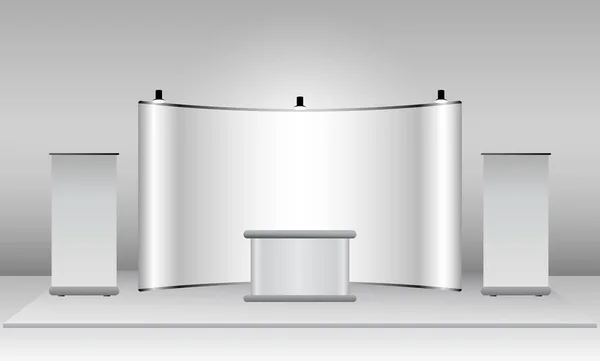 現実的な展示スタンドや白の空白の展示会キオスクやスタンドブース企業の商業のセット Epsベクトル — ストックベクタ