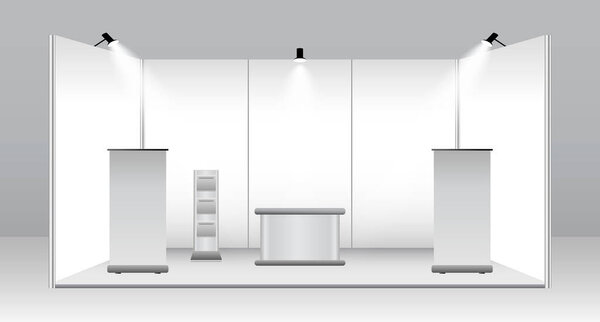 set of realistic trade exhibition stand or white blank exhibition kiosk or stand booth corporate commercial. eps vector
