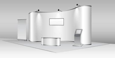 set of realistic trade exhibition stand or white blank exhibition kiosk or stand booth corporate commercial. eps vector clipart