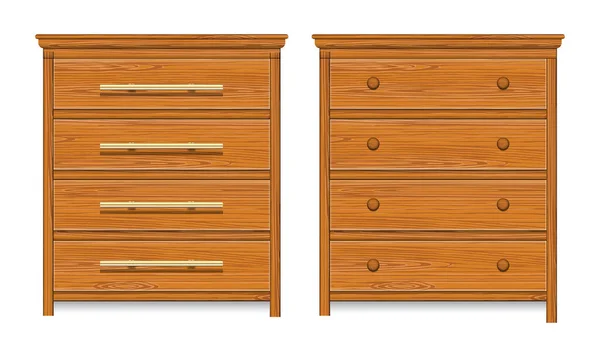 一套现实的木制抽屉或褐色的抽屉柜 隔离或木制复古柜抽屉 Eps向量 — 图库矢量图片