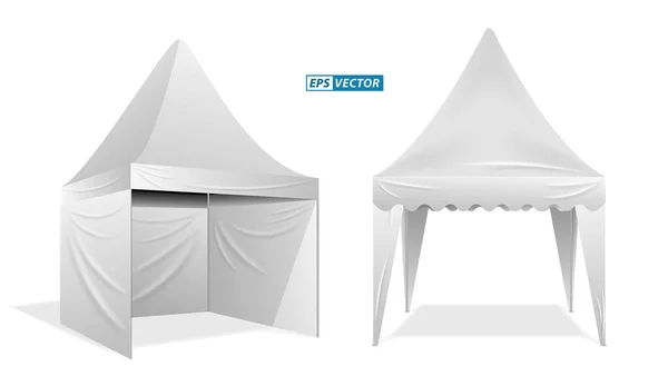 Set Realistic Outdoor Advertising Promotional Tent White Trade Tent Isolated — Stock Vector
