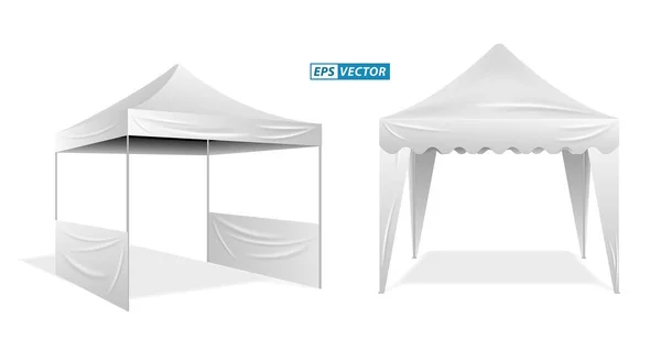 Set Realistic Outdoor Advertising Promotional Tent White Trade Tent Isolated — Stock Vector