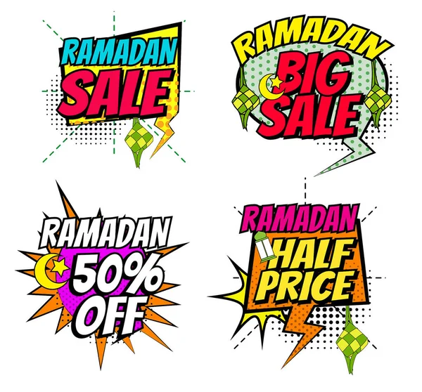 Ensemble Modèle Commercial Bulles Bande Dessinée Ramadan Bannière Islamique Kareem — Image vectorielle