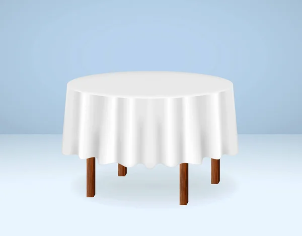 一套现实的木制圆桌或餐桌 配有白色桌布或木制圆桌 Eps向量 — 图库矢量图片