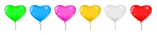 Set Realistic Love Flying Balloons Isolated Multicolored Helium Balloon Group — Stock Vector