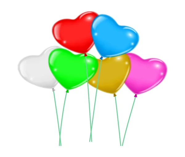 Set Realistic Love Flying Balloons Isolated Multicolored Helium Balloon Group — Vettoriale Stock