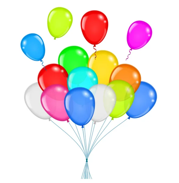 Sada Realistických Létajících Balónů Izolovaných Nebo Vícebarevných Heliových Balónů Nebo — Stockový vektor