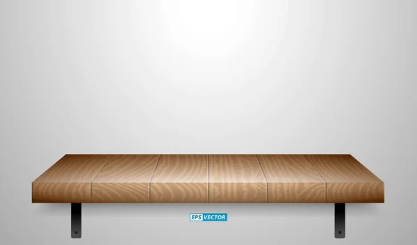 Set Realistic Wooden Wall Shelves Isolated Eps Vector — Vettoriale Stock