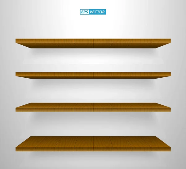 Set Realistic Wooden Wall Shelves Isolated Eps Vector — Stockový vektor