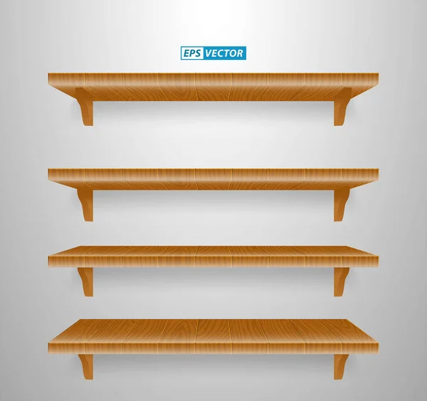 Set Realistic Wooden Wall Shelves Isolated Eps Vector — Stockový vektor