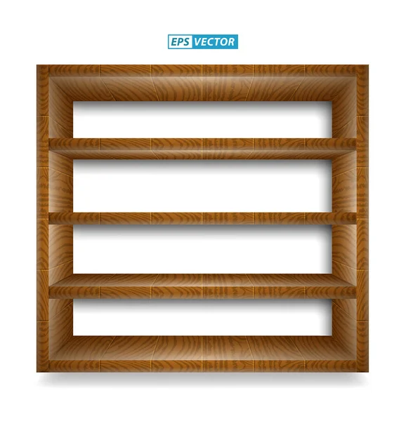 Set Realistic White Wooden Wall Shelves Isolated Eps Vector — Stockový vektor