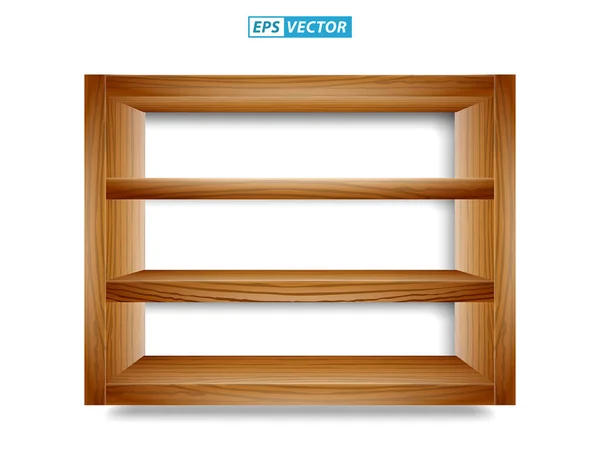 Set Realistic White Wooden Wall Shelves Isolated Eps Vector — Stockvektor