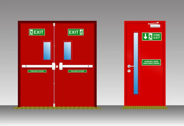 Brandschutztüren Isoliert Oder Notausgangstüren Oder Rote Türen Zur Evakuierung Bei — Stockvektor