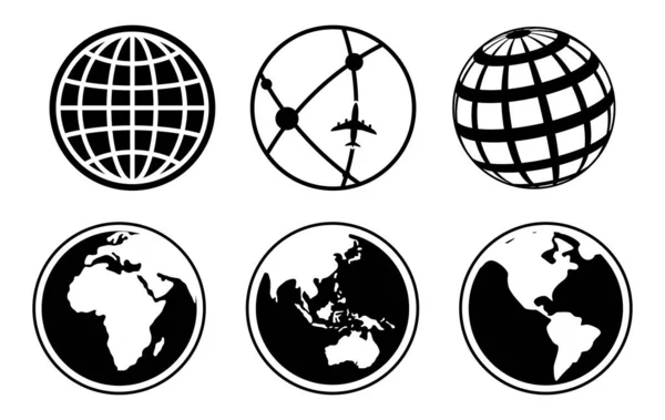 Satz Weltkarte Globus Symbol Isoliert Eps Vektor — Stockvektor