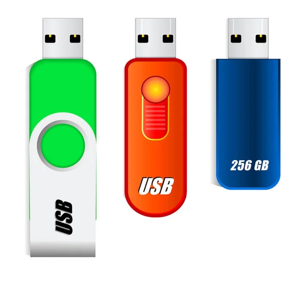 Set Pen Drive Usb Vuoto Isolato Modello Flash Drive Usb — Vettoriale Stock