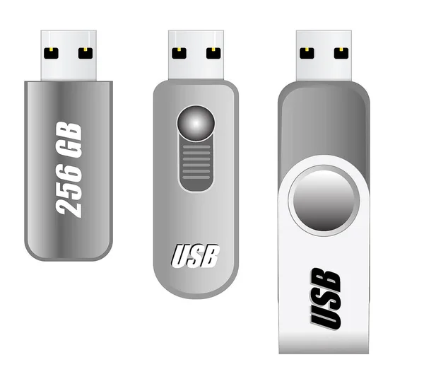 Set Pen Drive Usb Vuoto Isolato Modello Flash Drive Usb — Vettoriale Stock