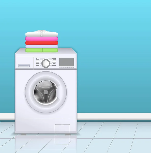 Set Realistic Stacked Clothes Folding Laundry Washing Machine Laundry Clothes — ストックベクタ