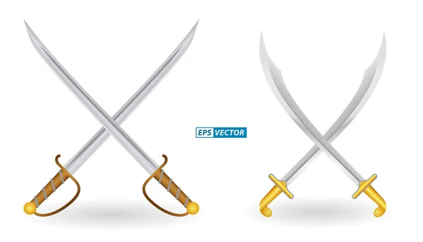 Set Realistic Sword Warrior Metal Shield Eps Vector — Vector de stock